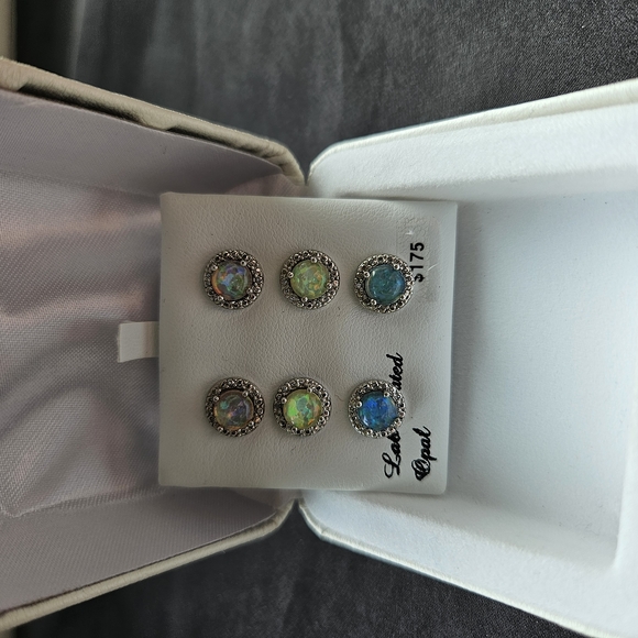 Opal Silver Stud Earrings Set - Picture 5 of 7